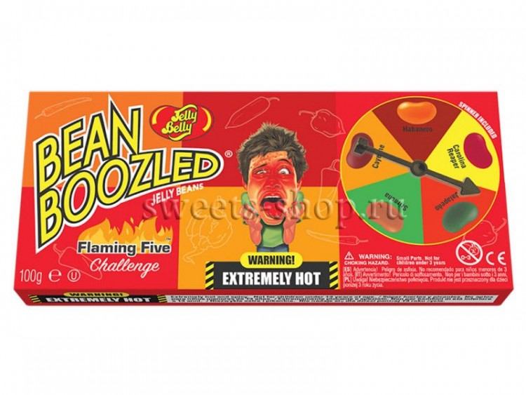 Драже жевательное "Ассорти Bean Boozled" Flaming Five ОСТРЫЕ 100гр (игра с вращ. диском)